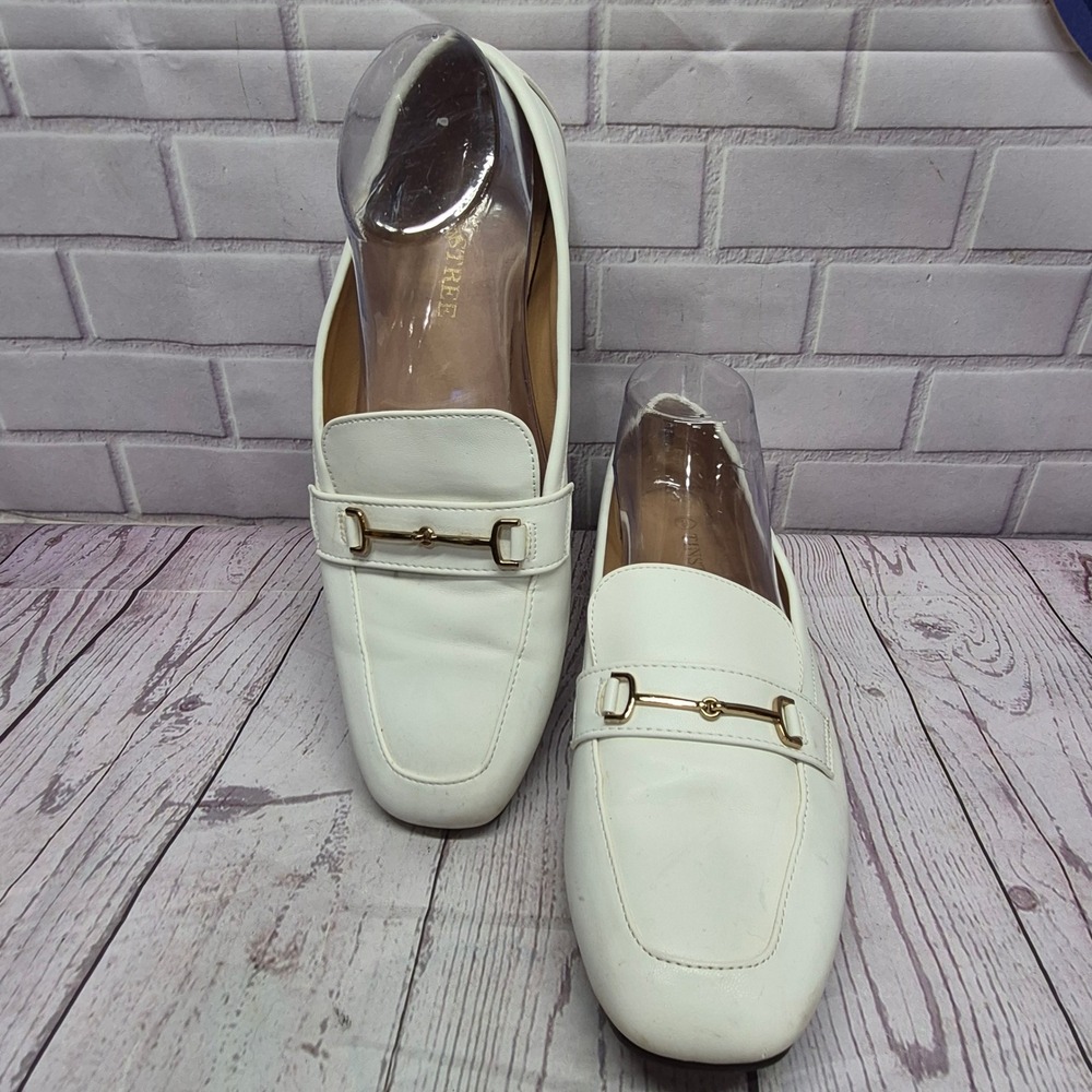 Tinstree Womens White Bit Loafers Square Toe Flat Shoes Size 9